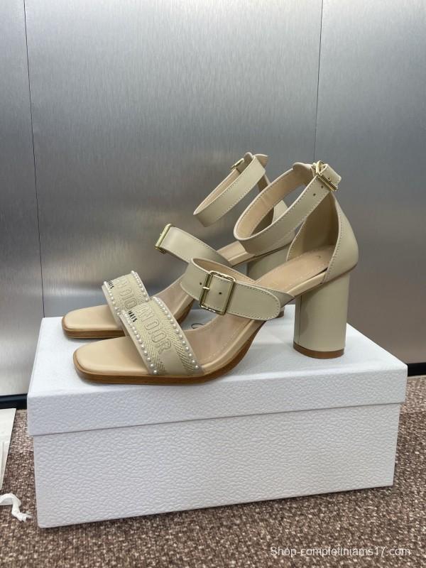 2025 Women Dior Beige Leather Embroidered Sandals