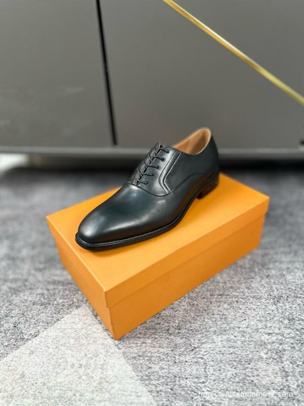 2024 Men Louis Vuitton Black Leather Leather Oxford MJ00380