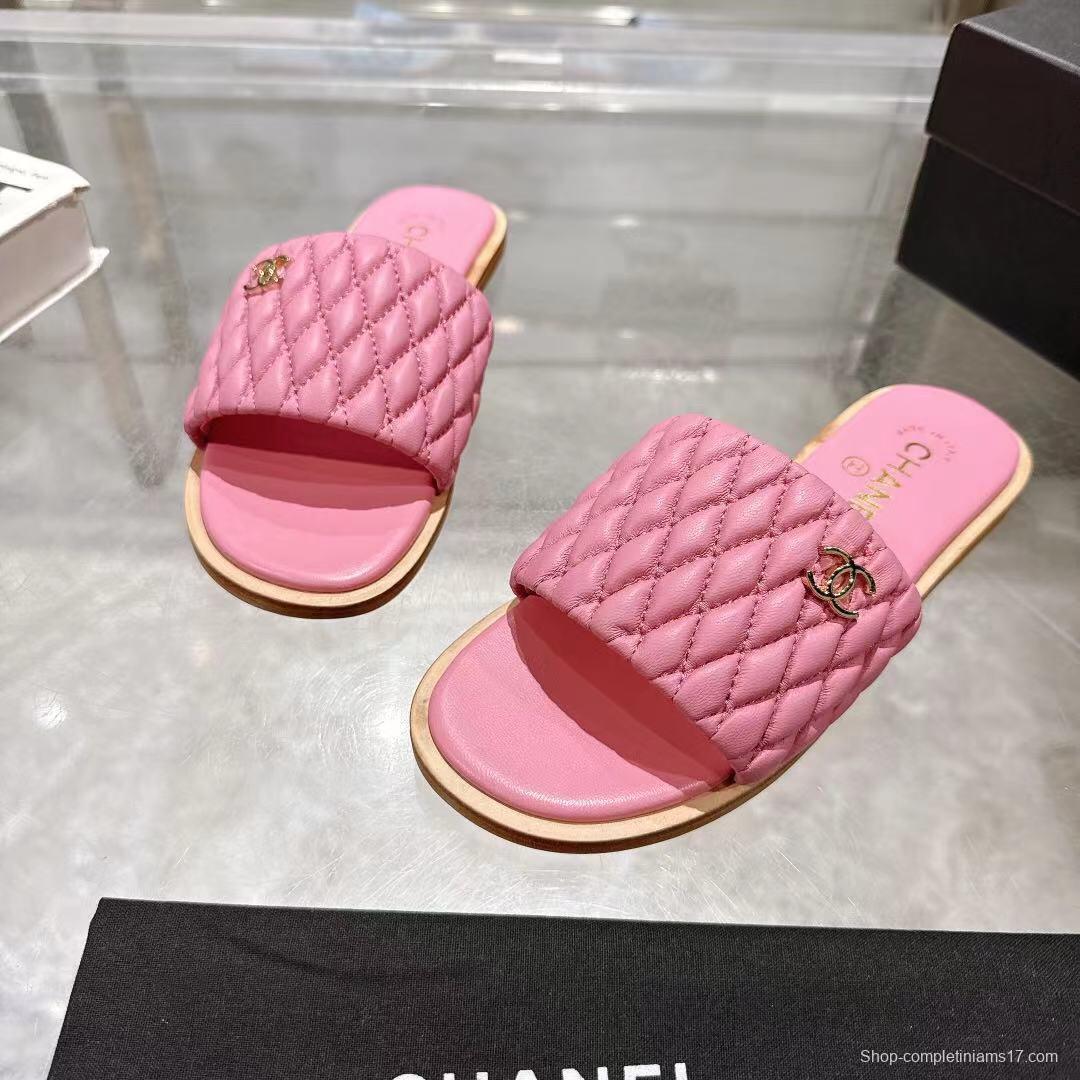2025 Women Chanel Pink Lambskin Slippers LY00240