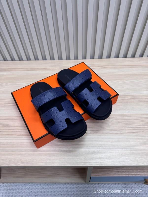 2025 Slippers Hermès Dark Blue Leather Slippers