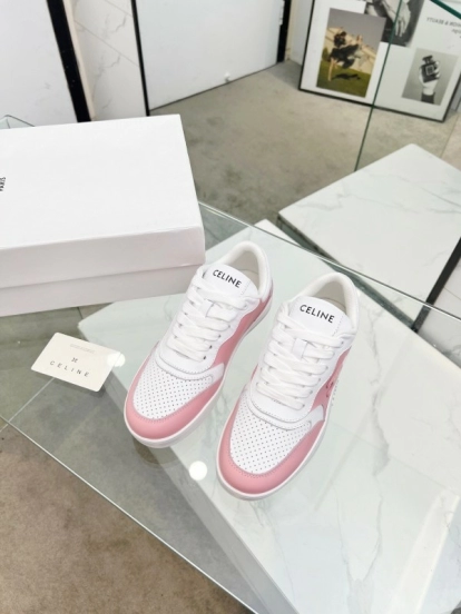 2025 Women CELINE White Pink Leather Sneakers