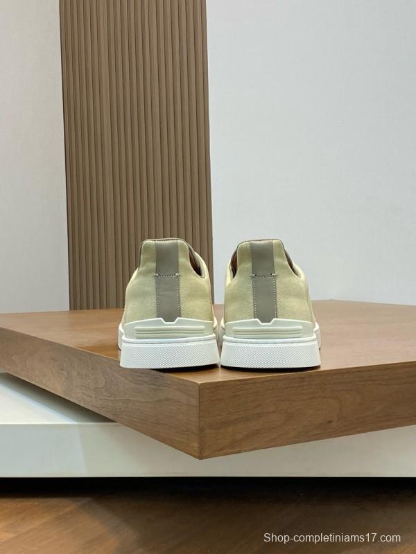2024 Unisex Ermenegildo Zegna Beige Leather Fabric Sneaker MJ00280