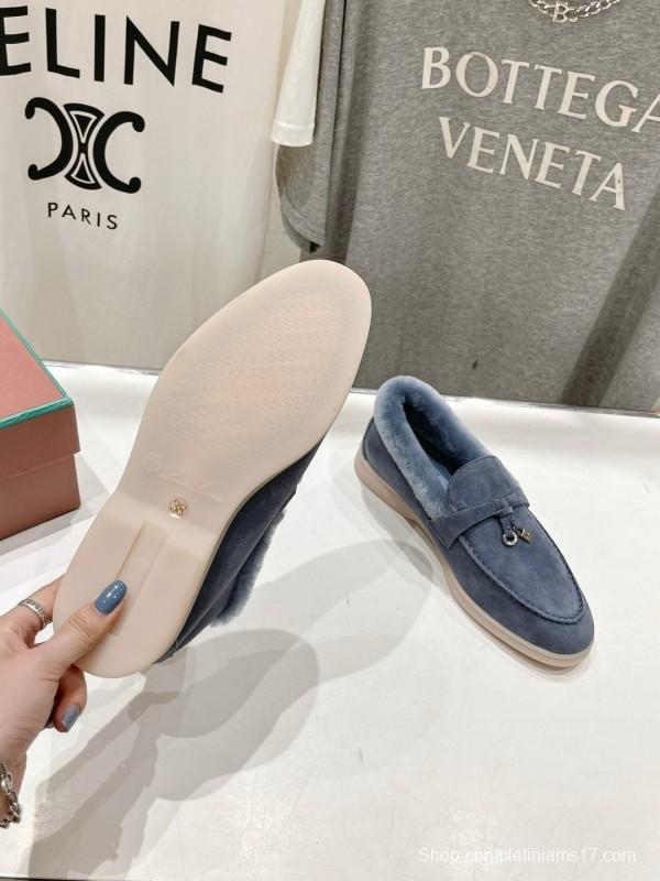 2024 Women LP Blue Suede Shearling Loafers MJ00300