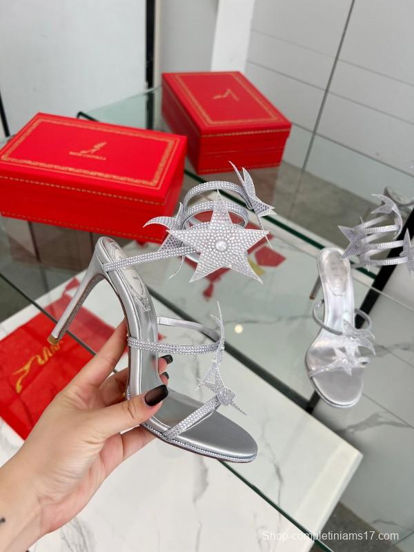 2025 Women RC Silver Crystal Leather High Heels Spiral Strap LY00340