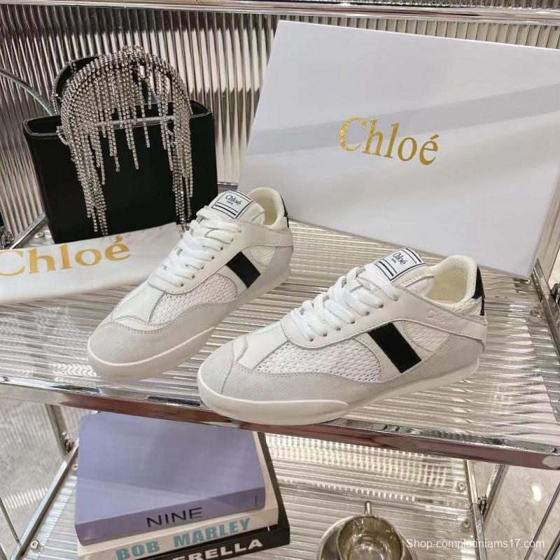 2025 Women Chloé White Mesh Leather Sneakers LY00280