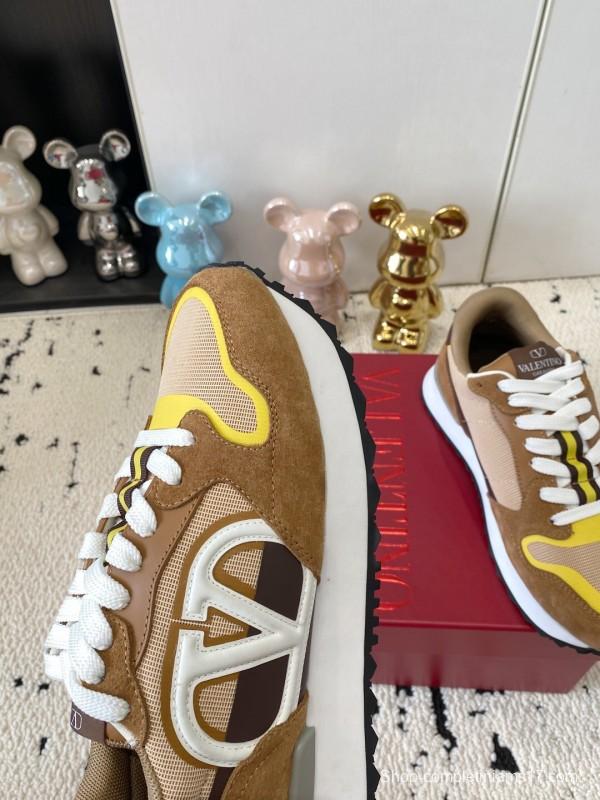 2025 Unisex Valentino Beige Brown Yellow Suede Silk Cow Leather Sneakers LY00340