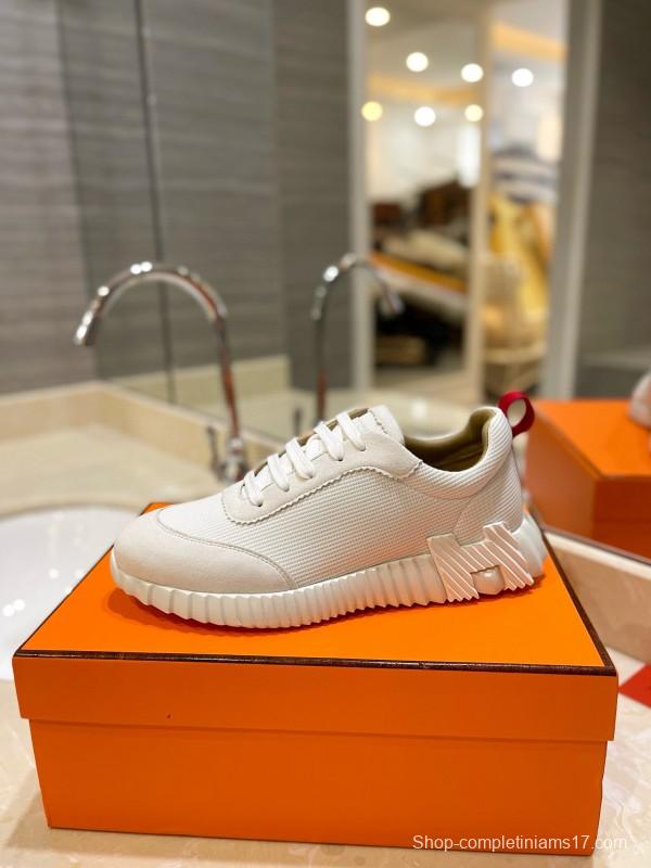 2024 Unisex Hermès White Imported Silky Calf Suede Rain Cloth Casual Sneakers MJ00320