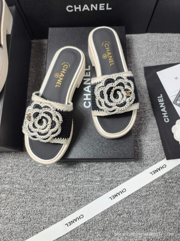 2025 Slippers Chanel Black White Crochet Sandal