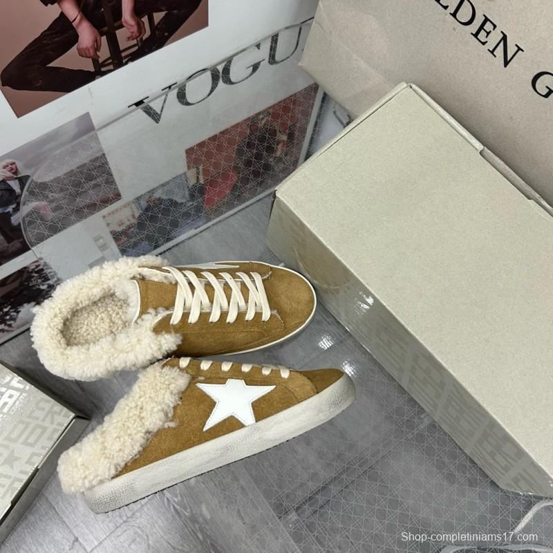 2025 Women GGDB Brown White Suede Shearling Sneakers