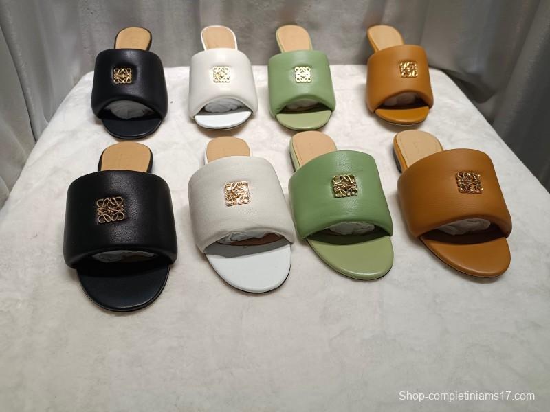 2025 Women Loewe White Leather Slippers LY00260