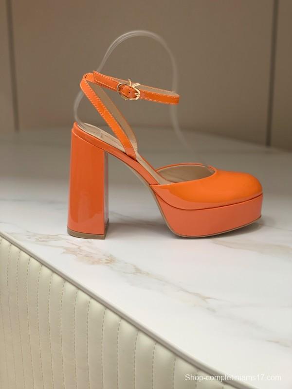 2025 Women Gianvito Rossi Orange Patent Leather Platform Sandals KFY00340
