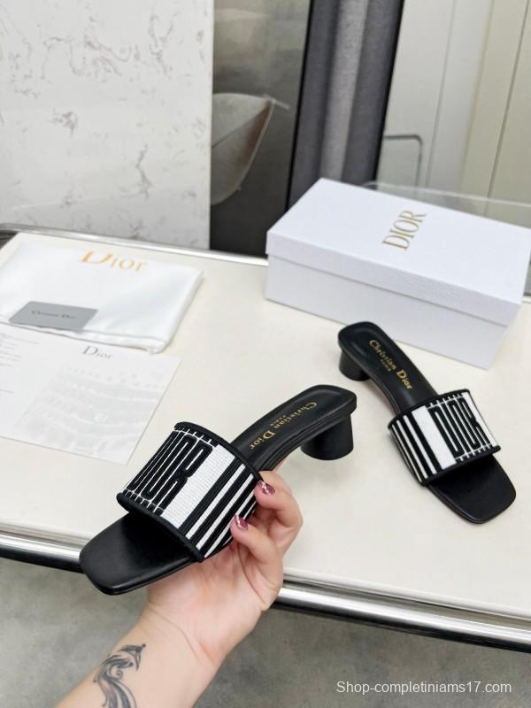 2025 Women Dior Black White Fabric Sandals LY00200