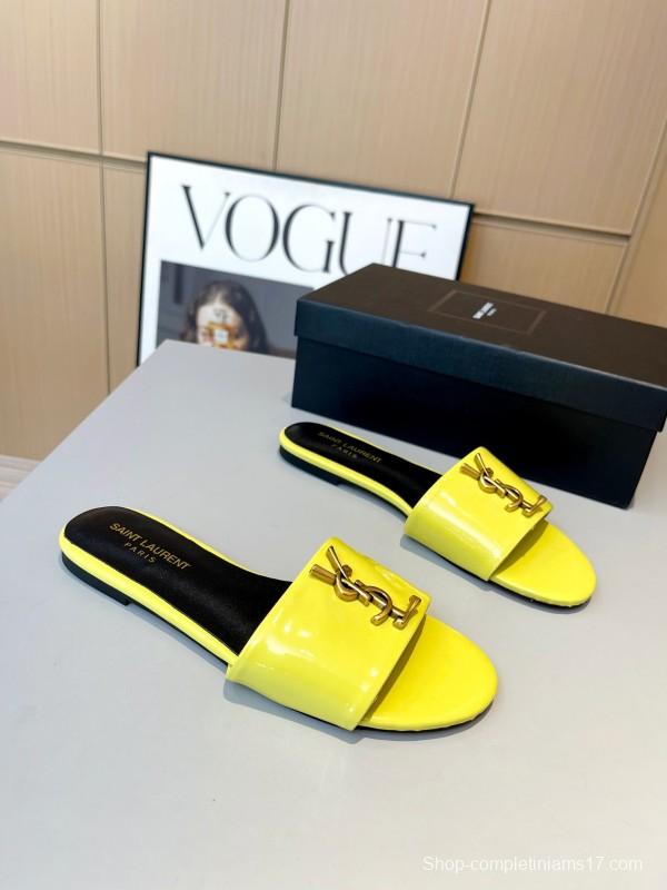 2025 Women Yves Saint Laurent Yellow Patent Leather Slippers LY00180