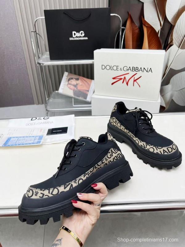 2024 Unisex Dolce & Gabbana Black Beige Leather Derby Shoes MJ00360