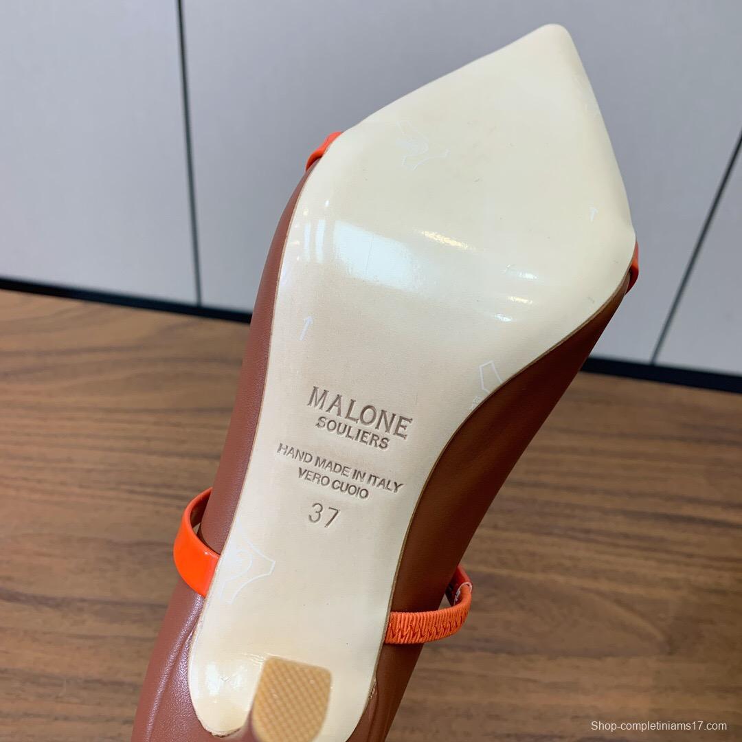 2025 Women Malone Souliers Brown Orange Leather Patent Leather Mid Heel Pumps