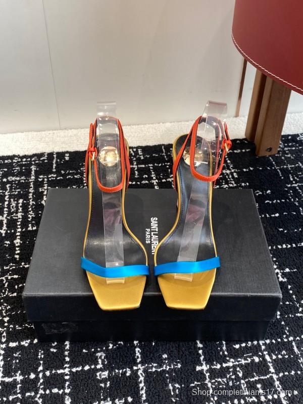 2025 Women Yves Saint Laurent Orange Black Blue Leather High Heel Sandals