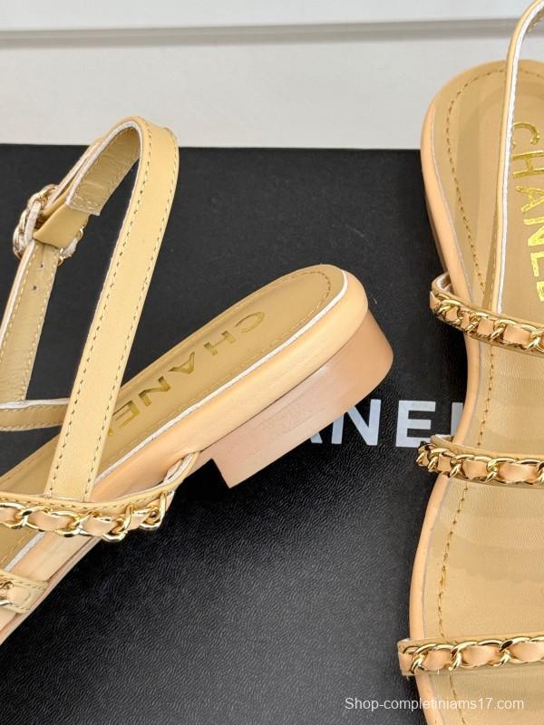 2025 Women Chanel Beige Leather Sandals KFY00270