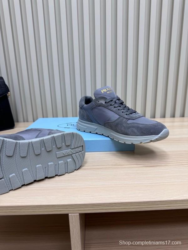 2025 Women Prada Grey Suede Leather Sneakers LY00300