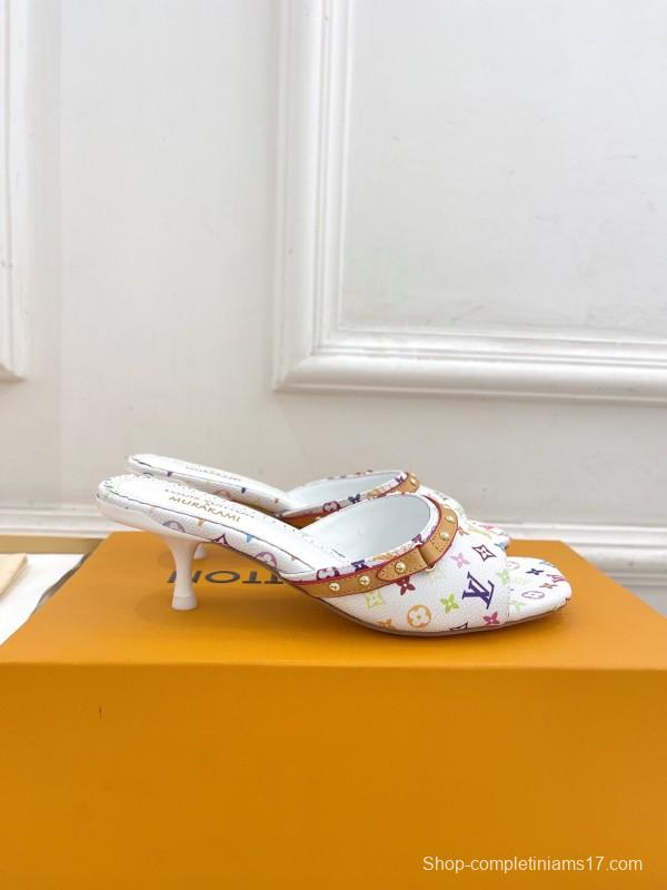 2025 Slippers Louis Vuitton White Multicolor Leather Slippers