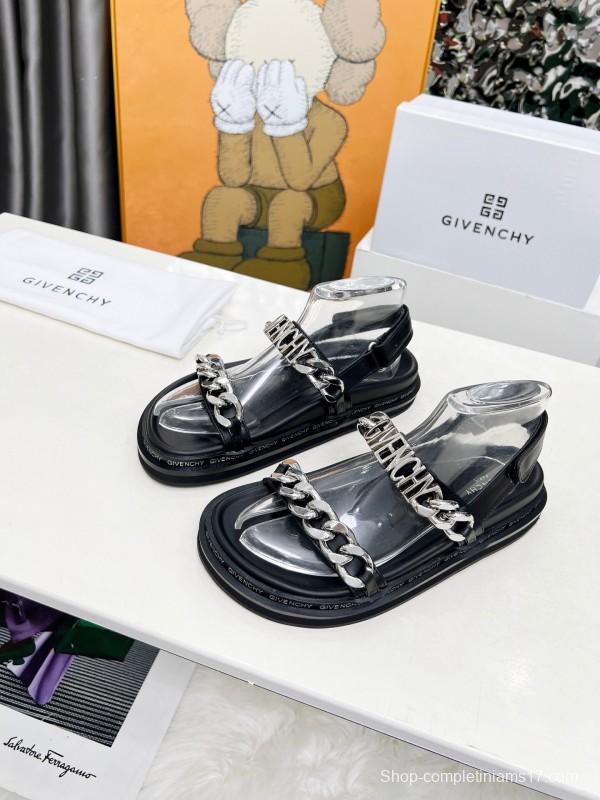 2025 Women Givenchy Black Transparent Rubber Sandals Chain Detail LY00260