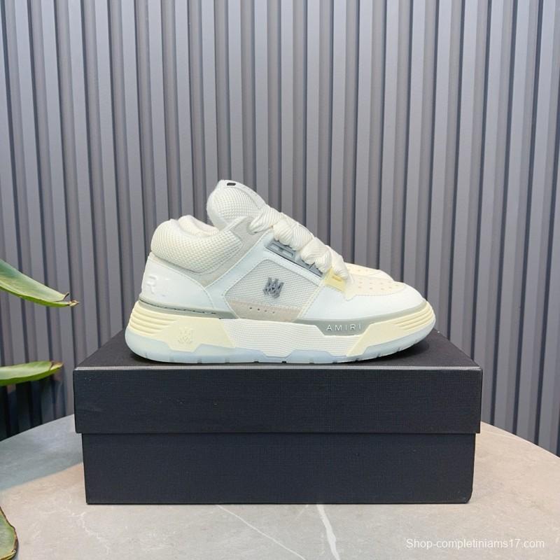 2024 Unisex Amiri White Beige Leather Mesh Sneakers MJ00360