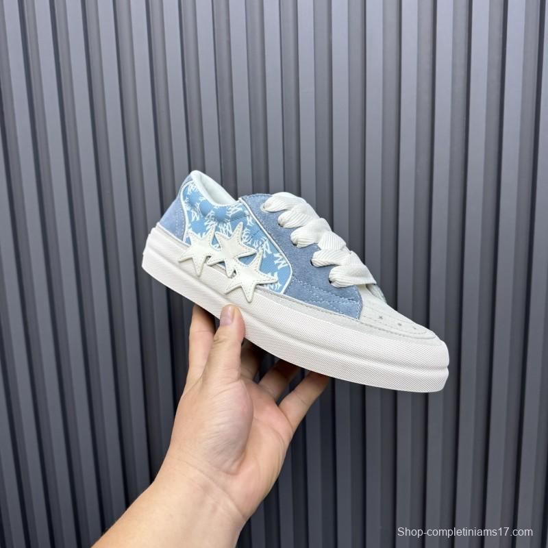 2025 Unisex Amiri Blue White Suede Canvas Sneakers