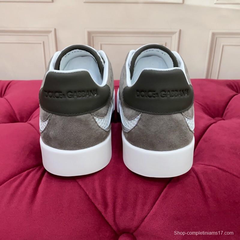 2025 Unisex Dolce & Gabbana White Grey Black Leather Mesh Sneakers
