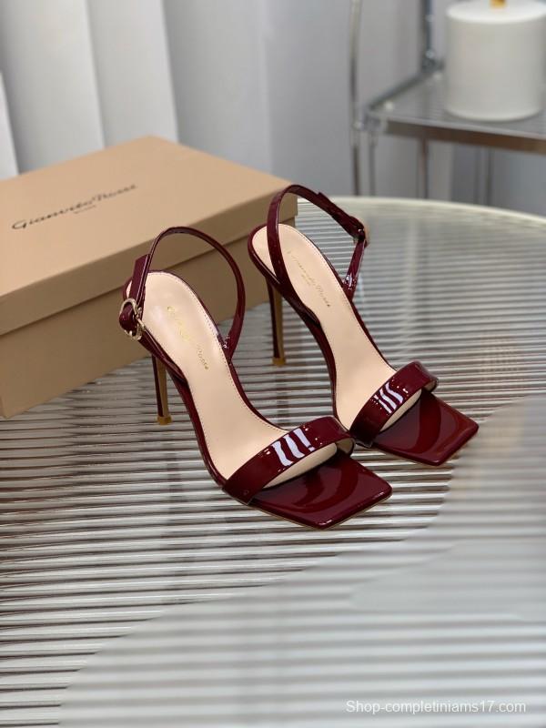 2025 Women Gianvito Rossi Burgundy Patent Leather High Heel Sandals