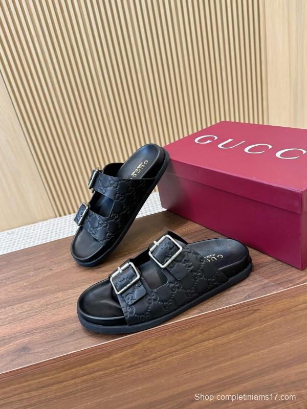 2025 Women Gucci Black Leather Sandals Buckle LY00230