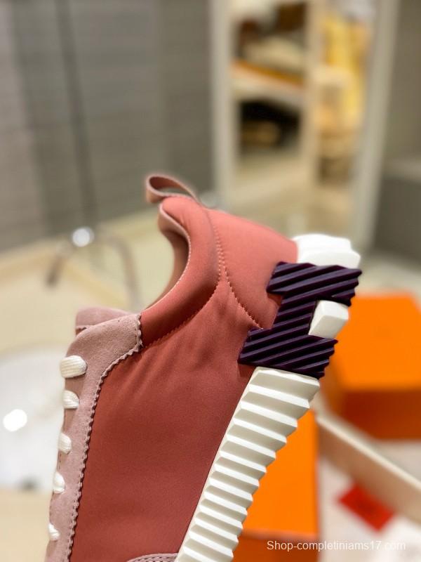 2024 Women Hermès pink beige suede mesh sneakers MJ00320