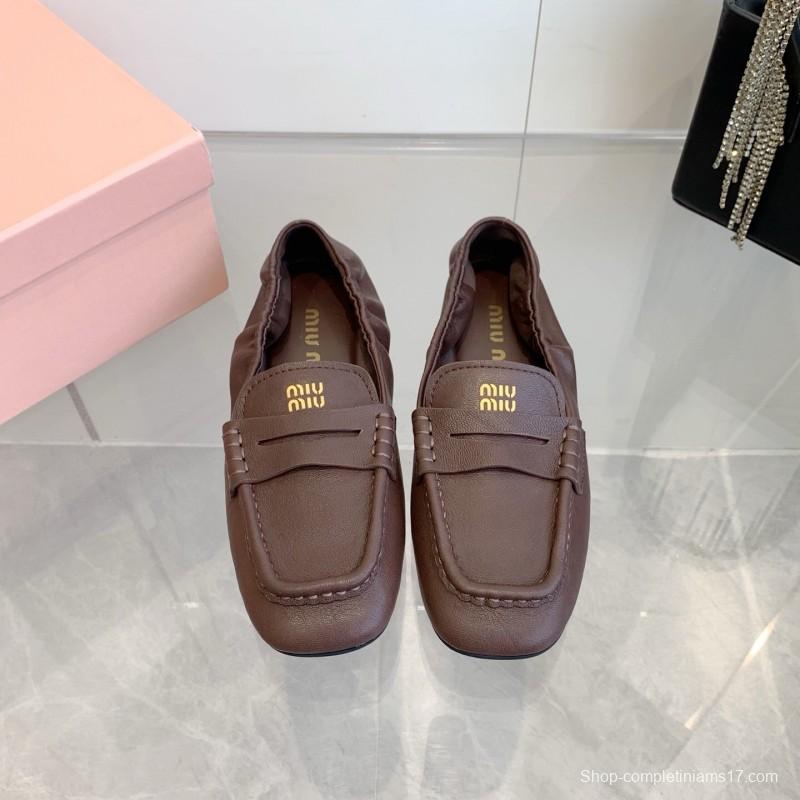 2025 Women Miu Miu Brown Leather Loafers