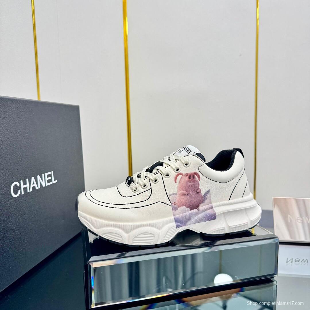 2025 Women Chanel White Leather Sneakers
