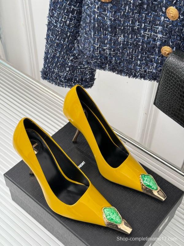 2024 Women Yves Saint Laurent Yellow Patent Leather High Heels