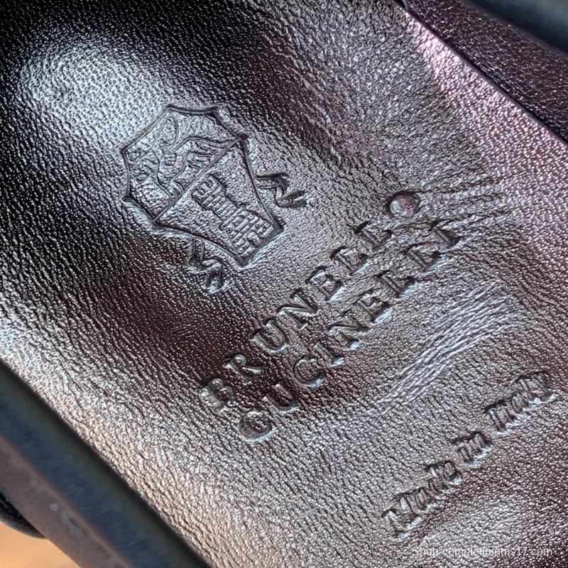 2025 Men Brunello Cucinelli Black Leather Loafers Classic Handmade KFY00300 (M)