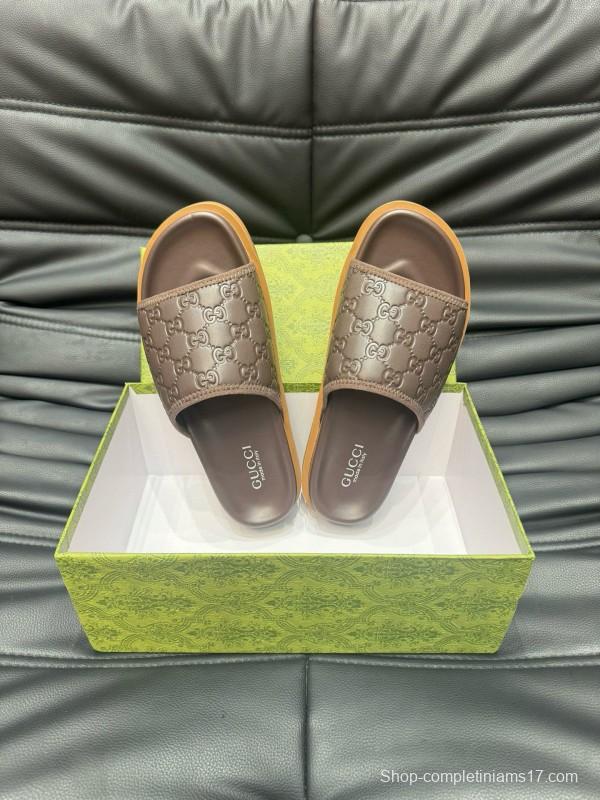 2024 Gucci brown leather Slippers MJ00200
