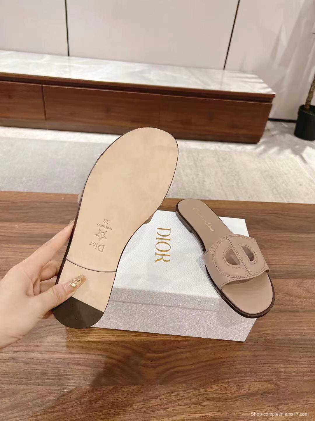 2025 Dio Women Beige Leather Slippers LY00260