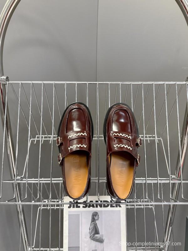 2025 Women Marni Burgundy Leather Loafers KFY00320