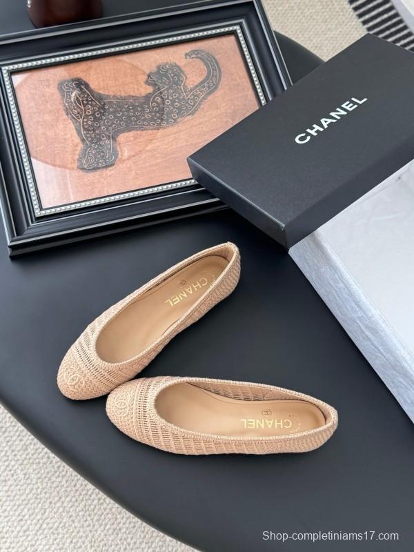 2025 Women Chanel Beige Knit Ballet Flats LY00280