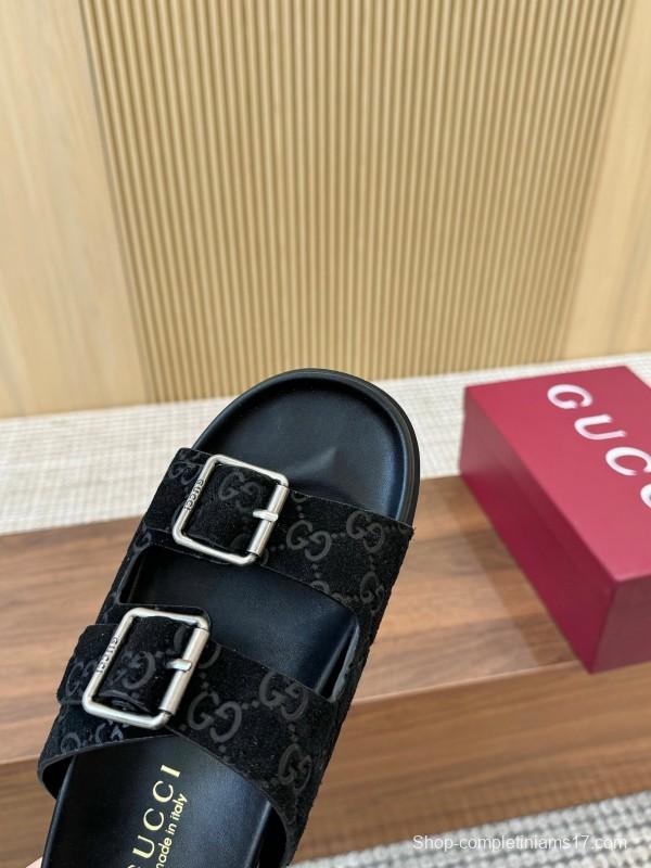 2025 Women Gucci Black Suede Leather Sandals LY00260