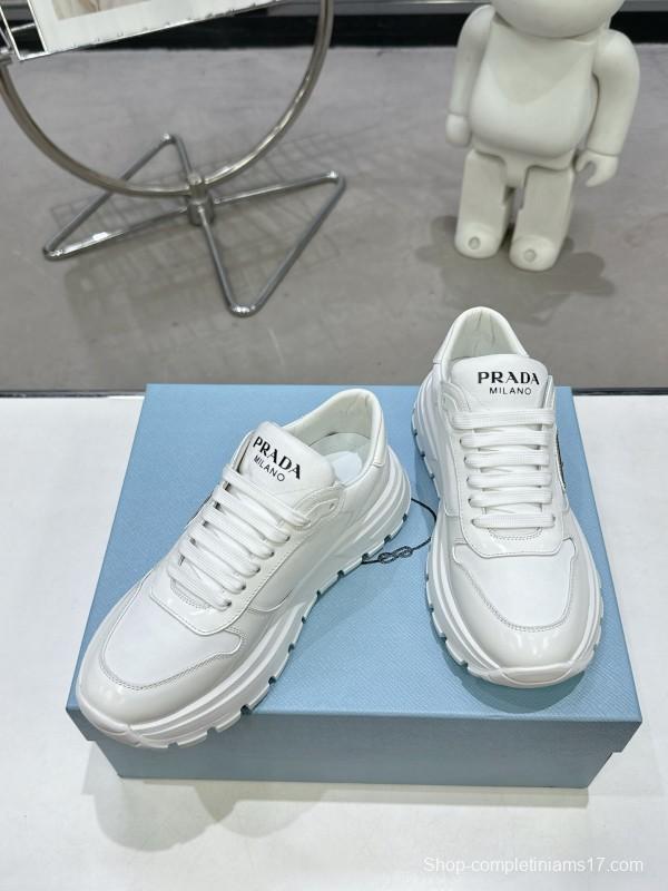 2025 Women Prada White Leather Sneakers