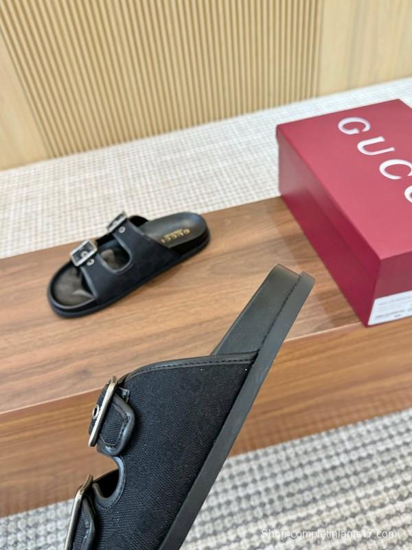 2025 Women Gucci Black Leather Slippers LY00240