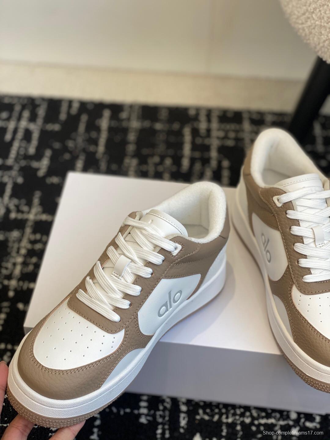 2025 Women Alo White Brown Leather Sneakers KFY00280
