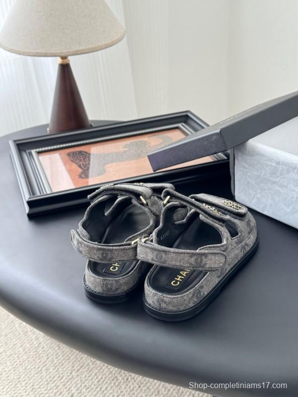2025 Women Chanel Black Fabric Sandals LY00320