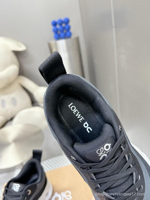 2025 Unisex Loewe Black Grey Leather Mesh Sneakers