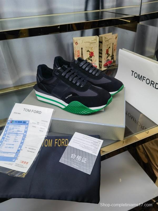 2025 Unisex TOM FORD Black Green Leather Suede Sneakers LY00360(F)/LY00370(M)