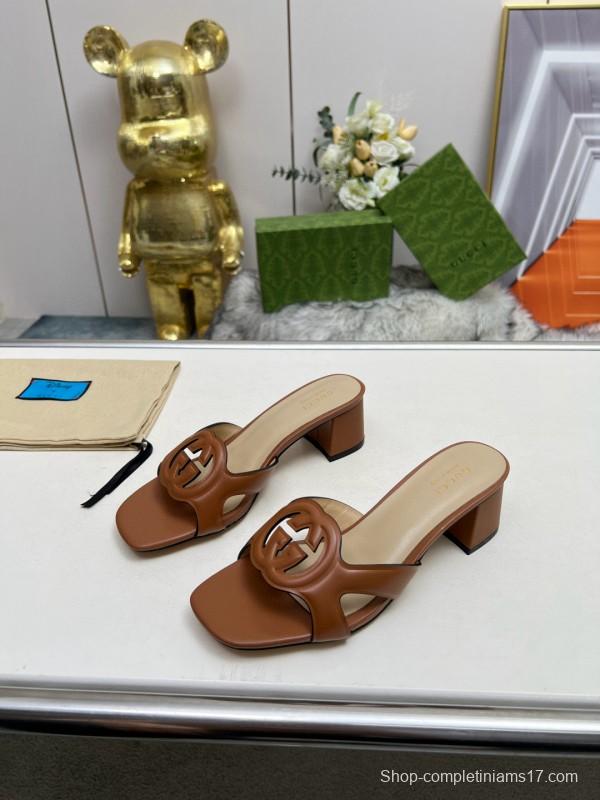 2025 Gucci Brown Leather Slippers MJ00190
