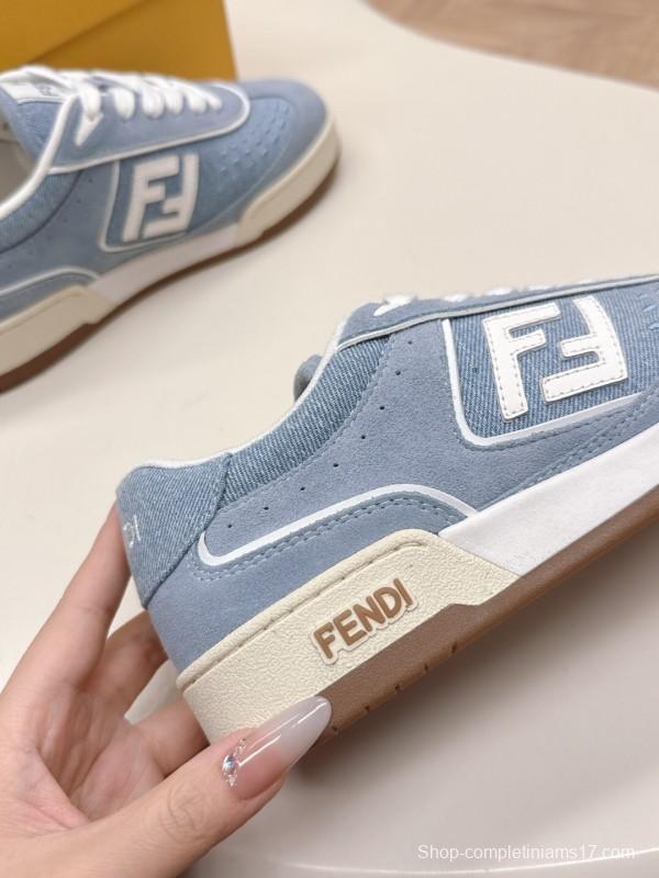 2025 Unisex Fendi Light Blue White Leather Suede Plimsolls FF Pattern LY00350(F)/LY00360(M)