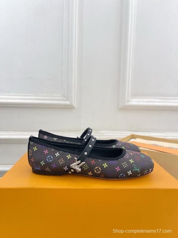 2025 Women Louis Vuitton Rainbow Monogram Leather Ballet Flats Custom MJ00300