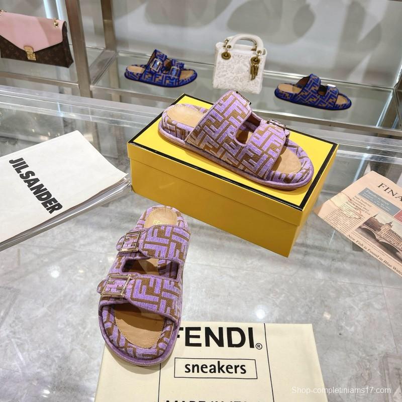 2025 Slippers Fendi Purple Canvas Slippers KFY00250
