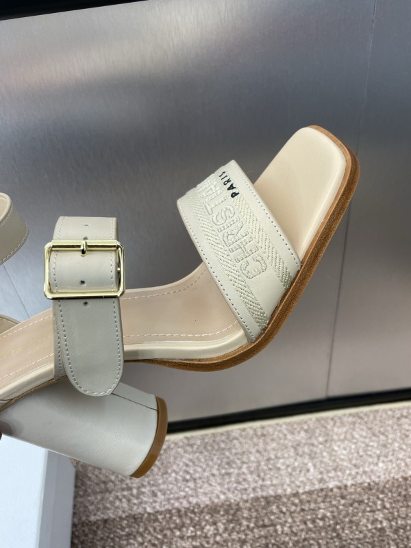 2025 Women Dior Beige Leather Sandals Buckle Strap High Heel
